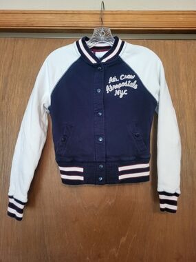 Aeropostale Navy and Cream Letterman Jacket, XS